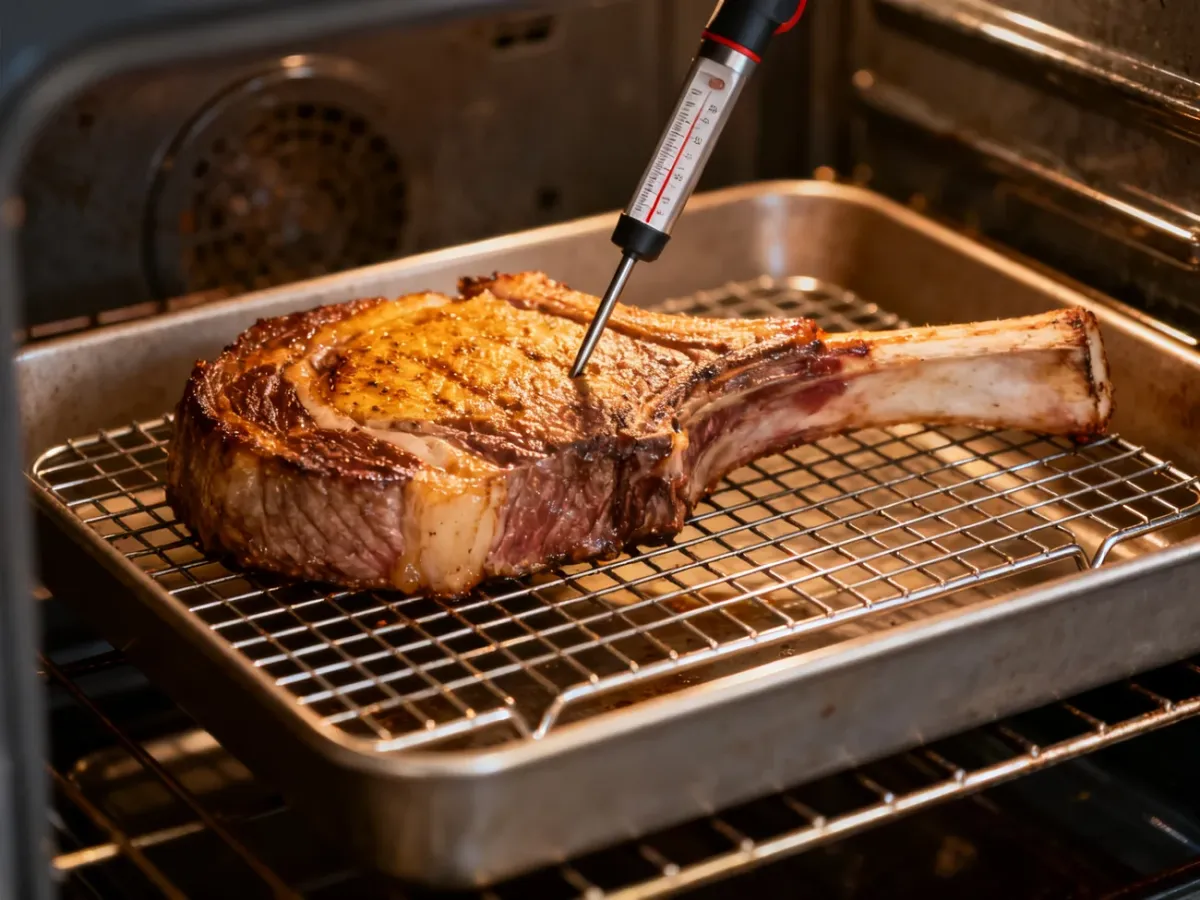 Tomahawk pieczony powoli w piekarniku z termosondą