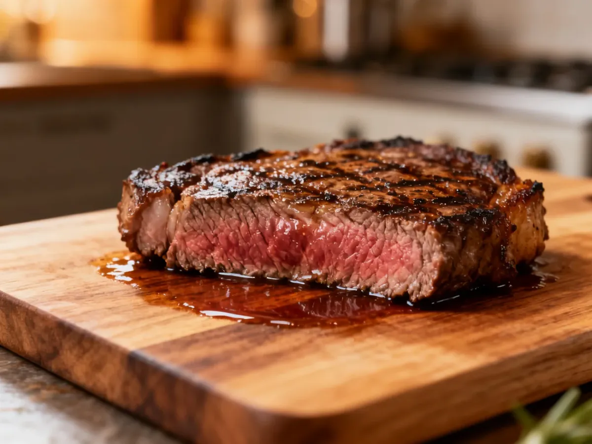 Steak odpoczywający na desce przed pokrojeniem