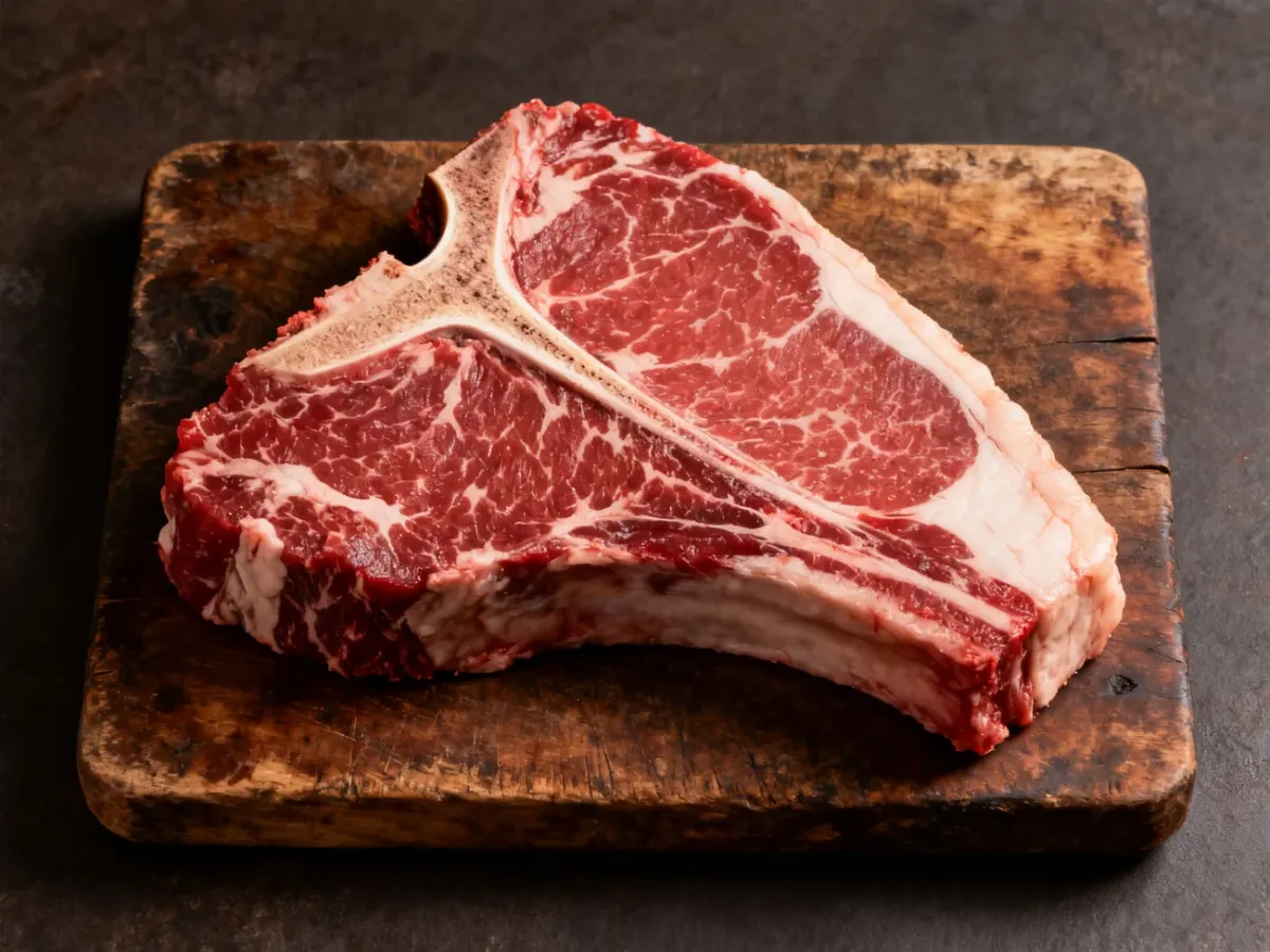 Surowy stek Porterhouse z charakterystyczną kością w kształcie litery T