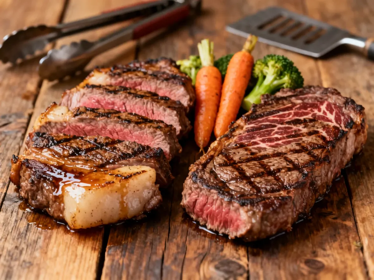 Grillowana picanha i klasyczny stek z rostbefu podane obok siebie