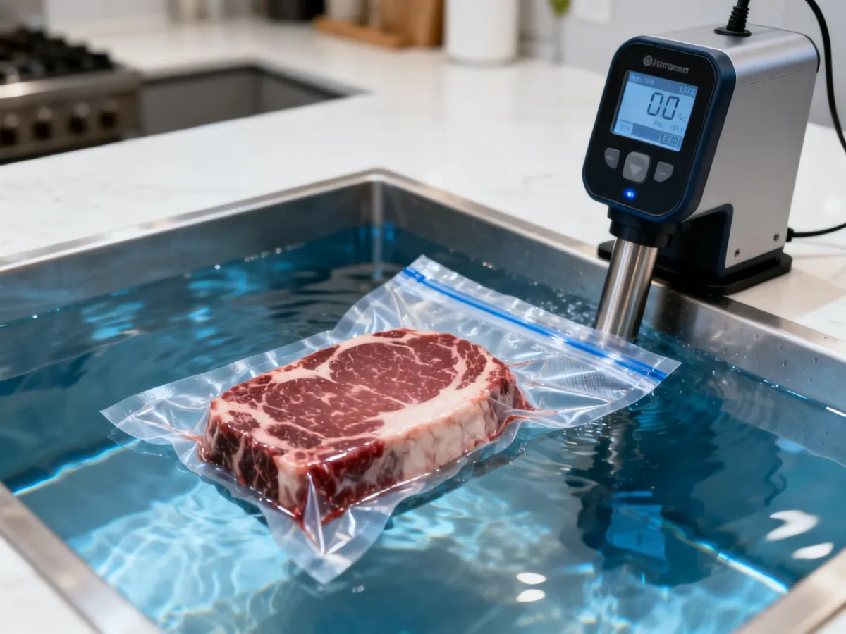 Stek w szczelnym worku podczas gotowania sous-vide