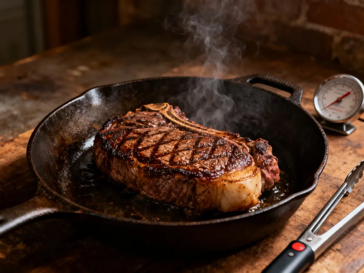 Spider steak smażony na mocno rozgrzanej żeliwnej patelni