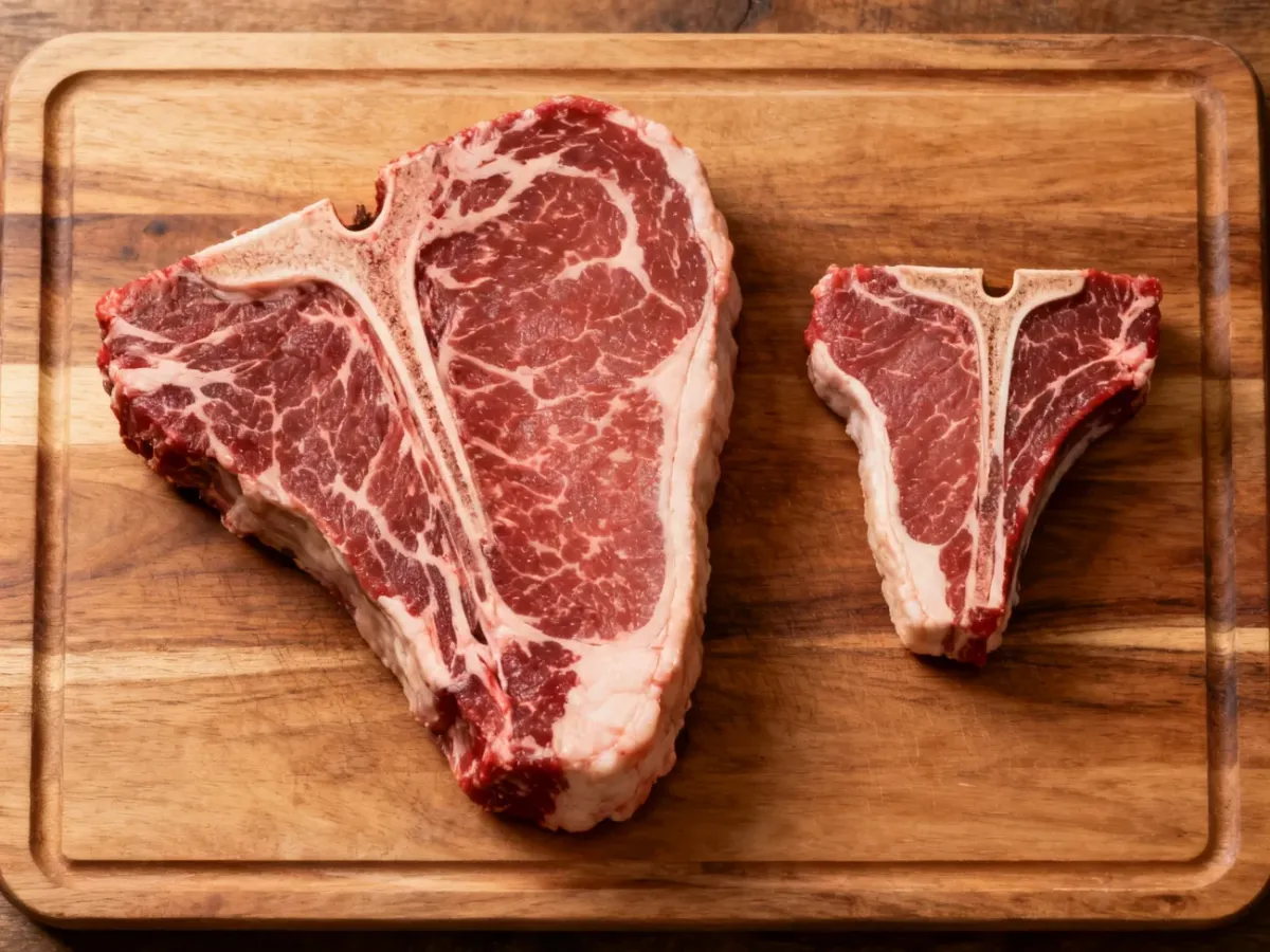 Porównanie steków Porterhouse i T-bone o różnej wielkości polędwicy