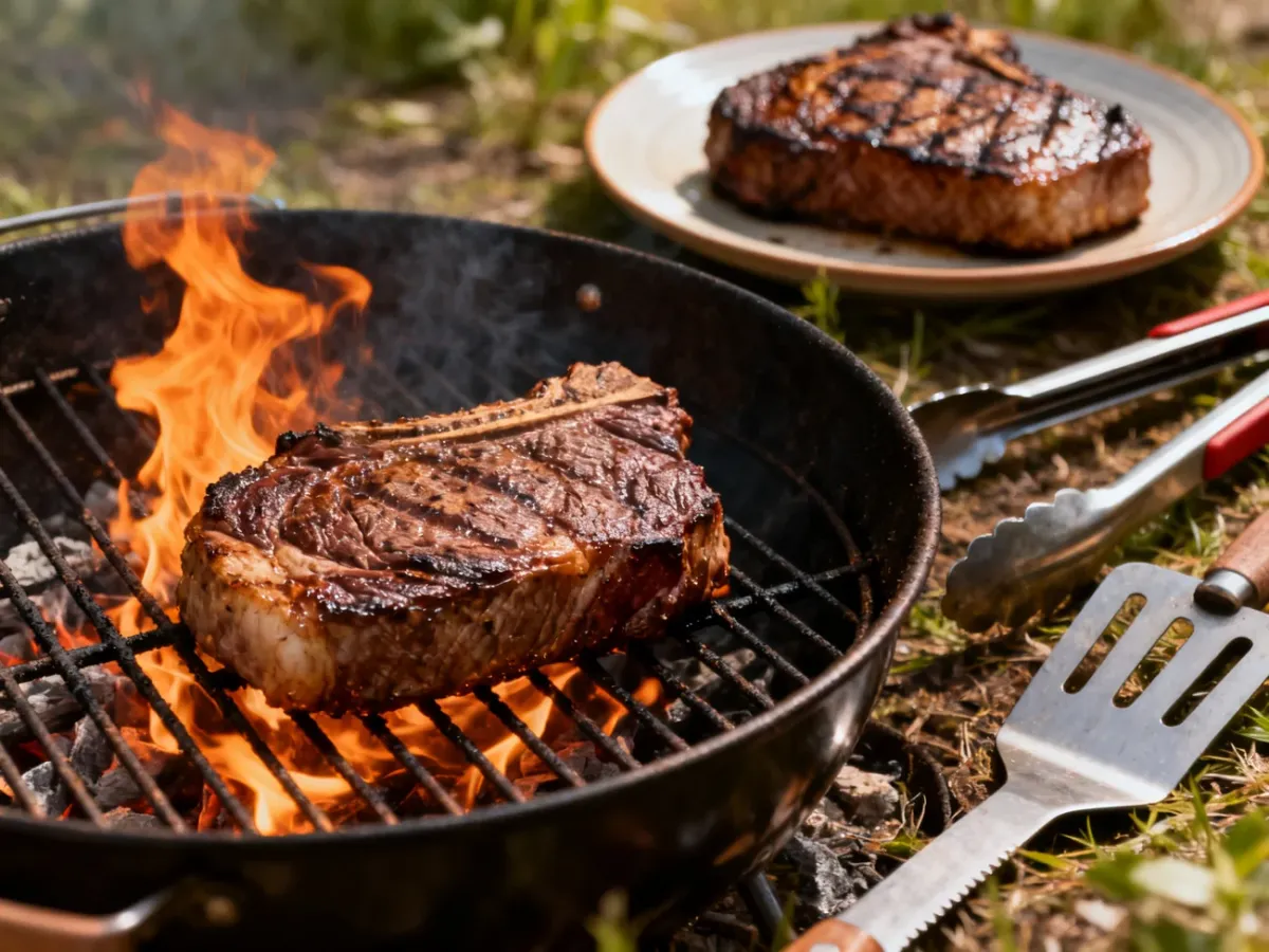 Stek grillowany nad zbyt wysokim płomieniem oraz prawidłowo odpoczywające mięso