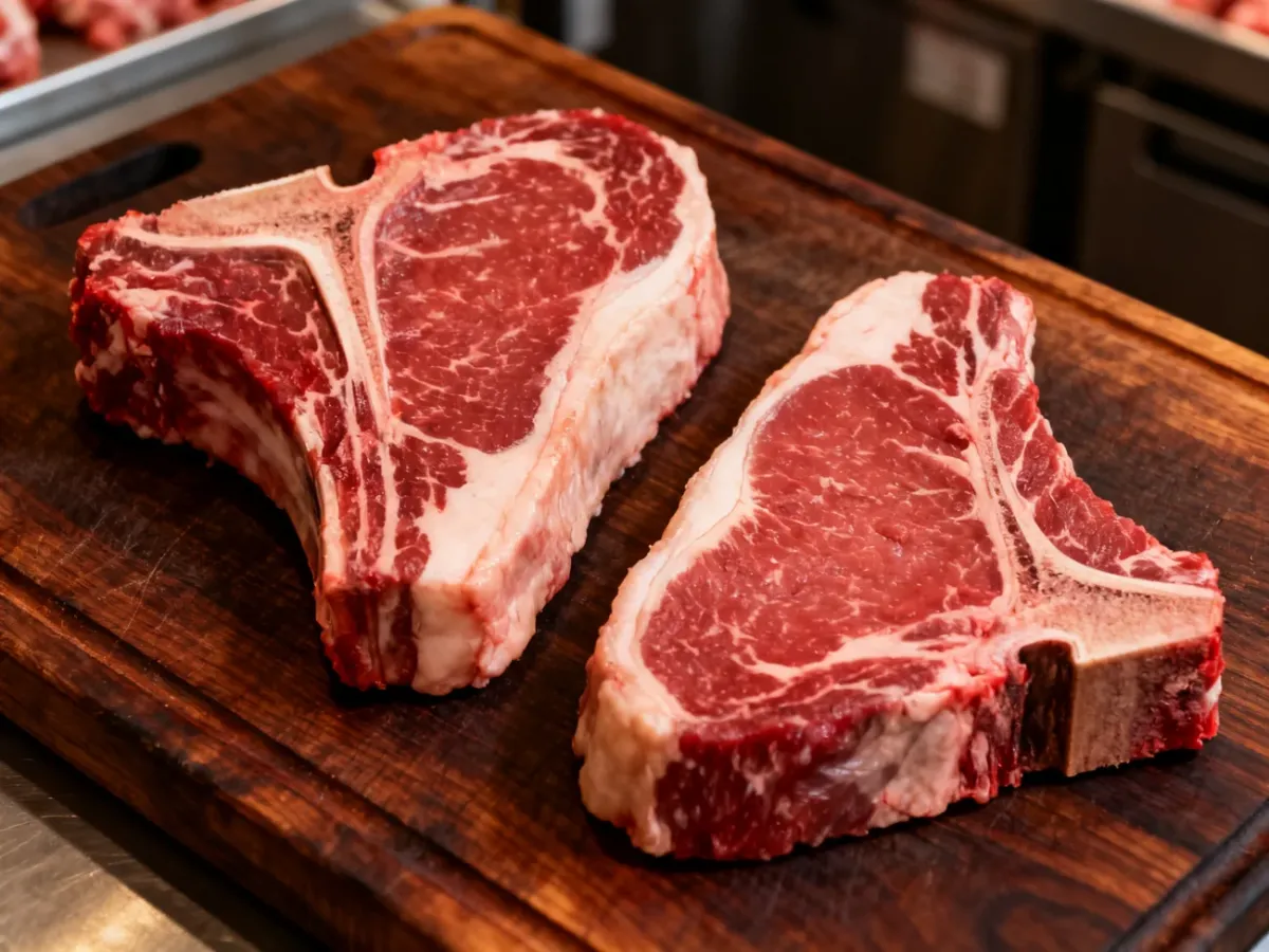 Surowe steki T-bone i Porterhouse z widoczną kością w kształcie litery T