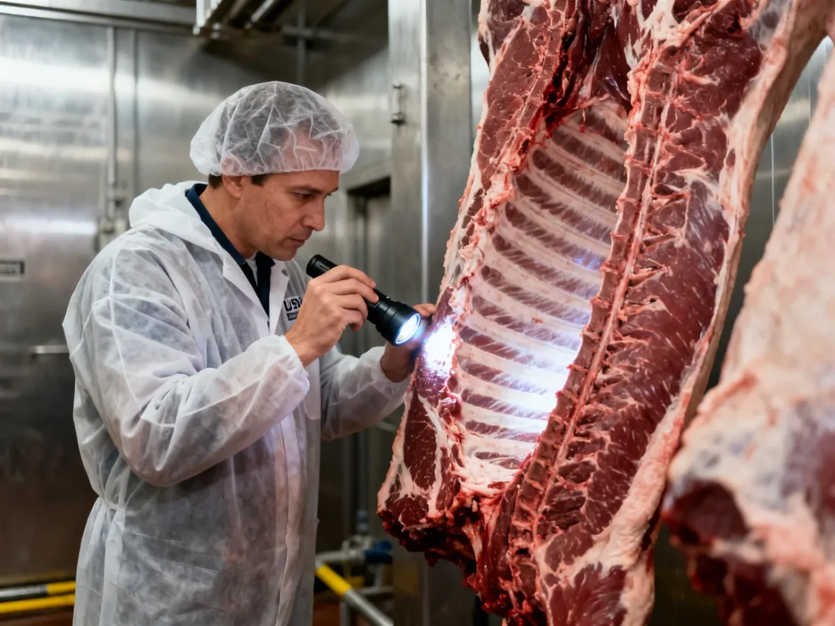 Grader USDA oceniający marmurkowatość wołowiny przy przekroju żebra