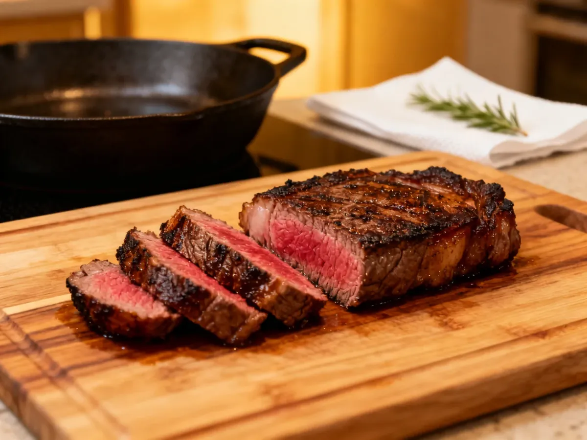 Równo wysmażony stek sous vide z rumianą skórką i soczystym środkiem