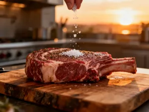 Soczysty stek ribeye z ziołowym masłem i rozmarynem grillowany na elektrycznym ruszcie.