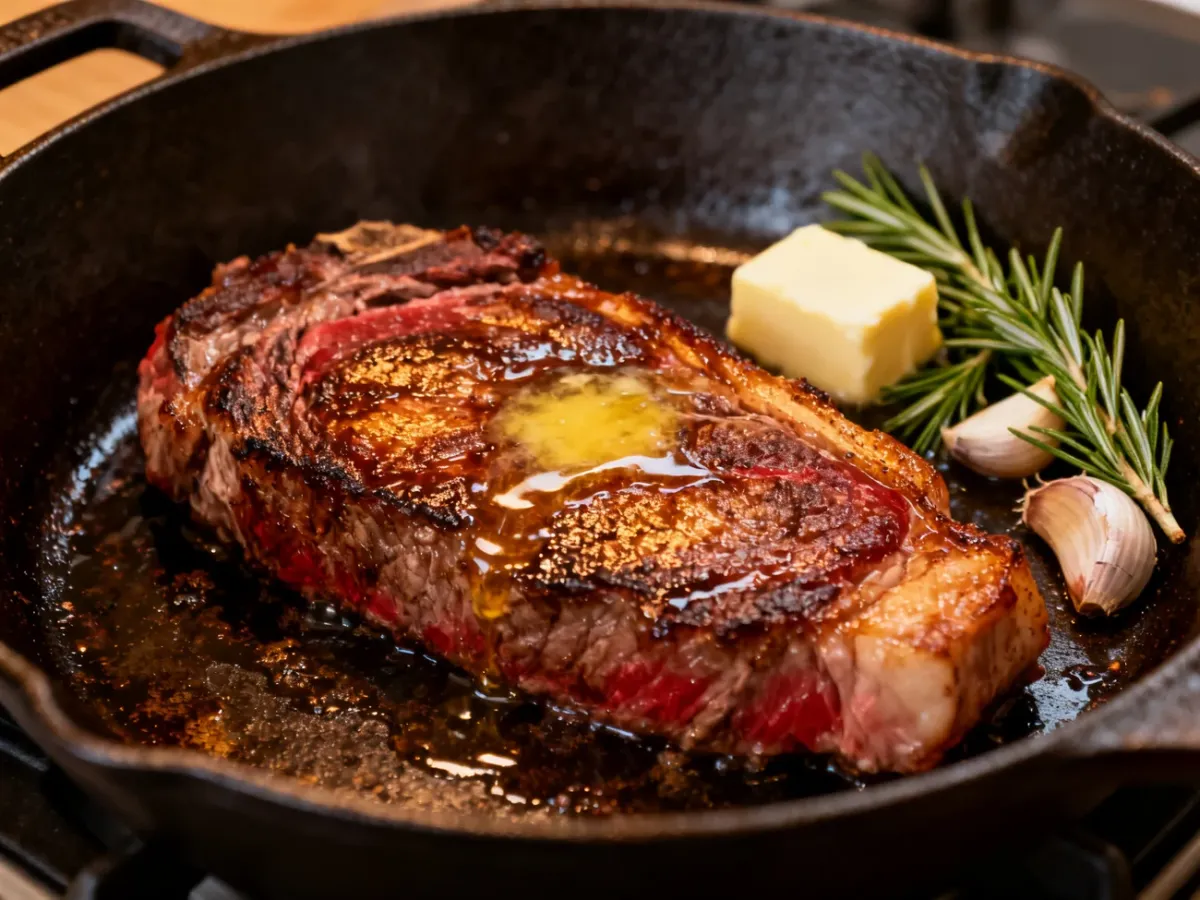Stek sous vide obsmażany na mocno rozgrzanej patelni
